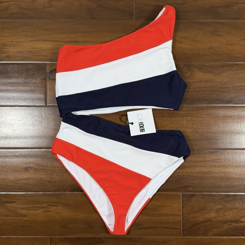Beach Riot Women's Size Large Red White Blue Joyce Cut Out One Piece Swimsuit